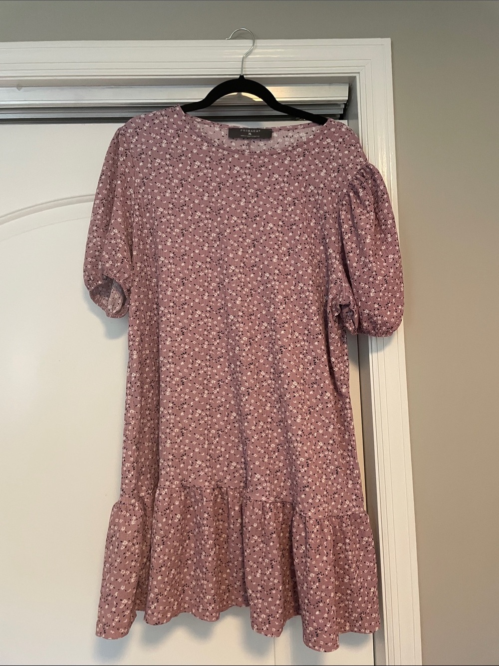 NWOT! Primark Lilac Floral Ribbed Dress with Puff Sleeves in XL
